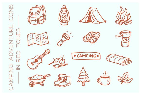 Download Camping Adventure Doodle Icon Set - Premium Resources