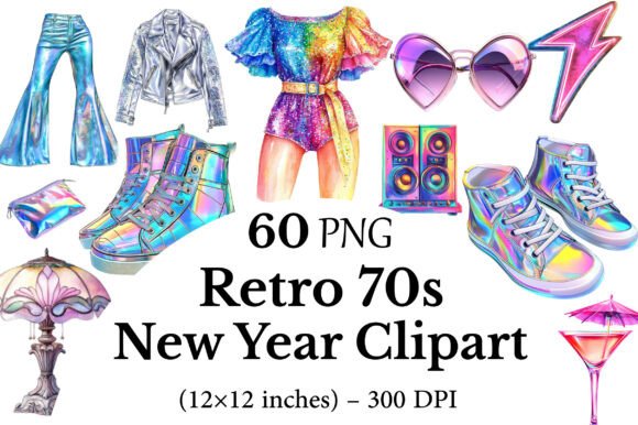 Download Retro 70s New Year Clipart - New year Collection