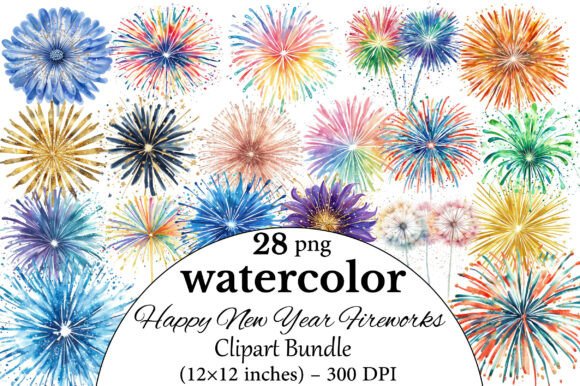 Download Happy New Year Fireworks Clipart Bundle - New year Collection