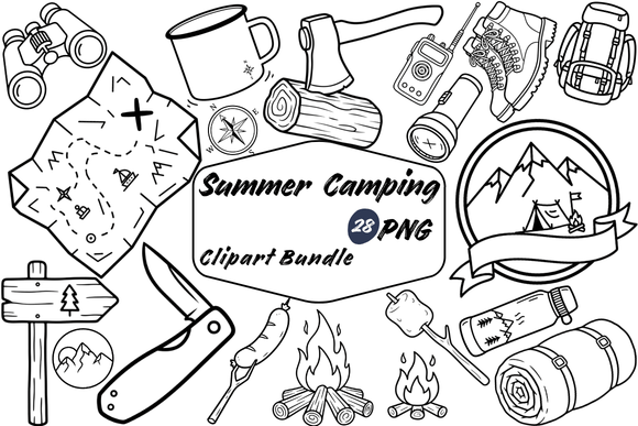 Download Summer Camping Line Art Clipart Bundle - Camping Collection