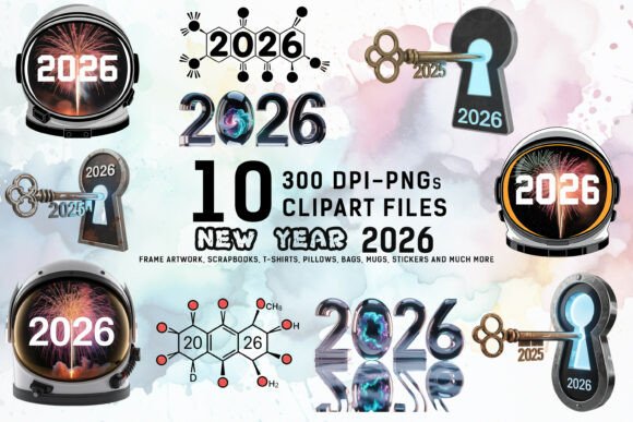 Download Futuristic New Year 2026 Clipart Bundle - New year Collection