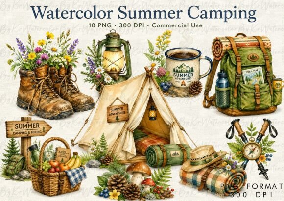 Download Watercolor Summer Camping Adventure PNG - Camping Collection