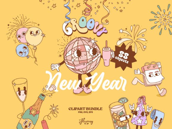 Download Groovy Retro New Year Party Bundle - New year Collection