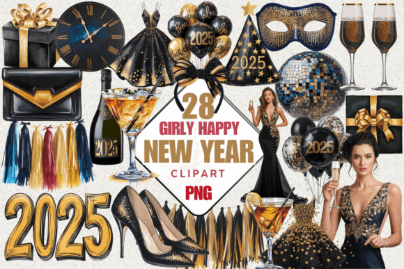 Download Girly Happy New Year Clipart Png, 2025 - New year Collection
